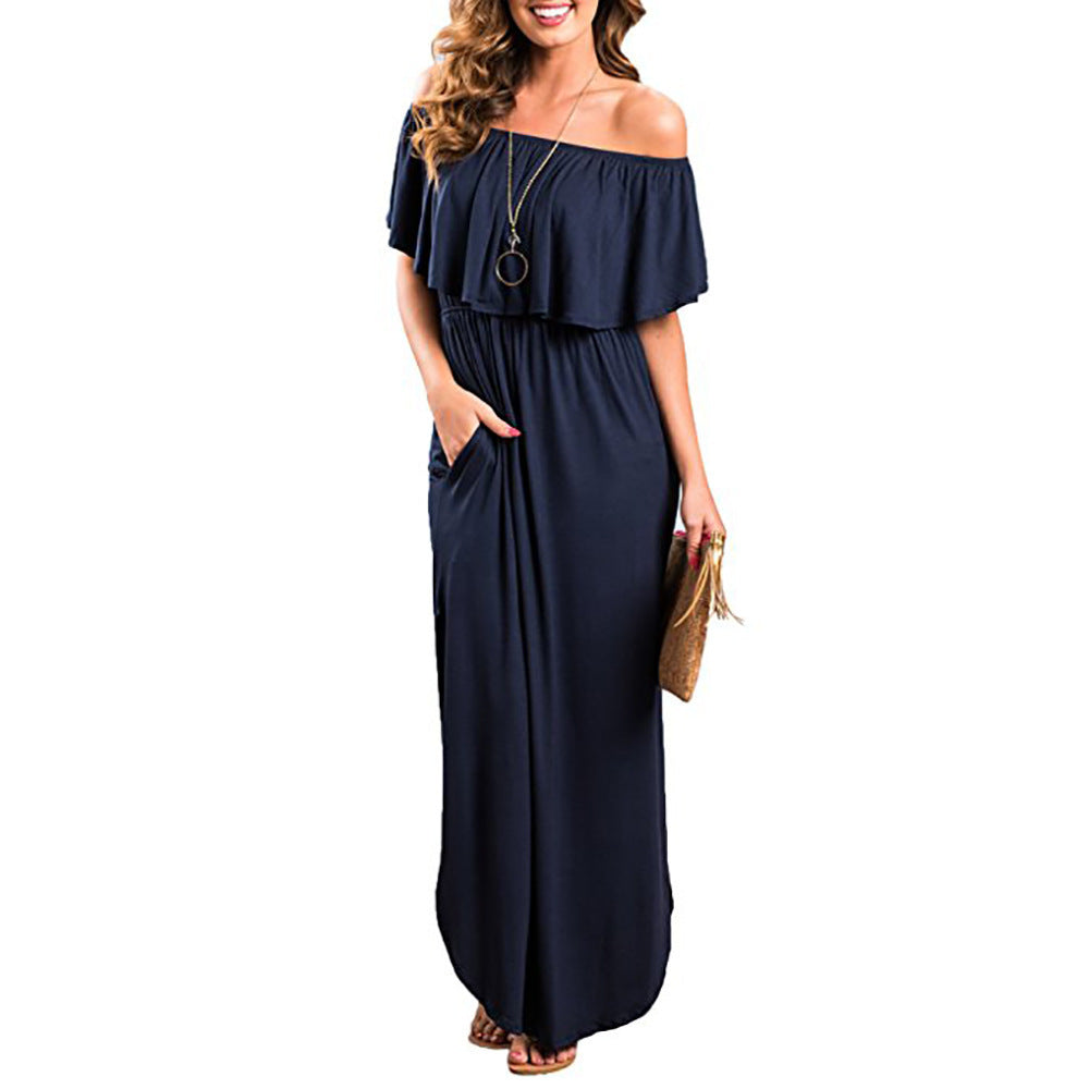 Damen Maxikleid mit schulterfreiem Design und Rüschendetail R&B