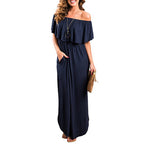 Damen Maxikleid mit schulterfreiem Design und Rüschendetail R&B