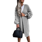 Damen Langer Strickcardigan mit voluminösen Puffärmeln und offenen Seiten R&B