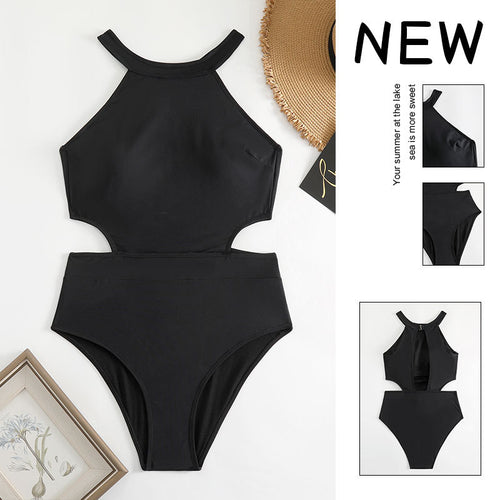 Damen Einteiler Badeanzug mit sportlichem Schnitt und seitlichen Auschnitten R&B