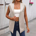 Damen Modischer Long-Style Weste aus Kunstleder