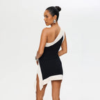 Damen einseitig geschnittenes Minikleid mit Struktur R&B