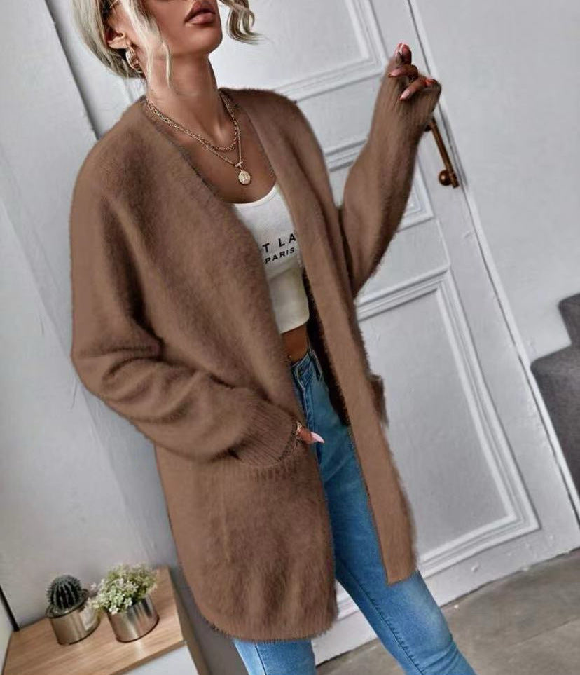 Damen Flauschiger Offener Cardigan aus weichem Material