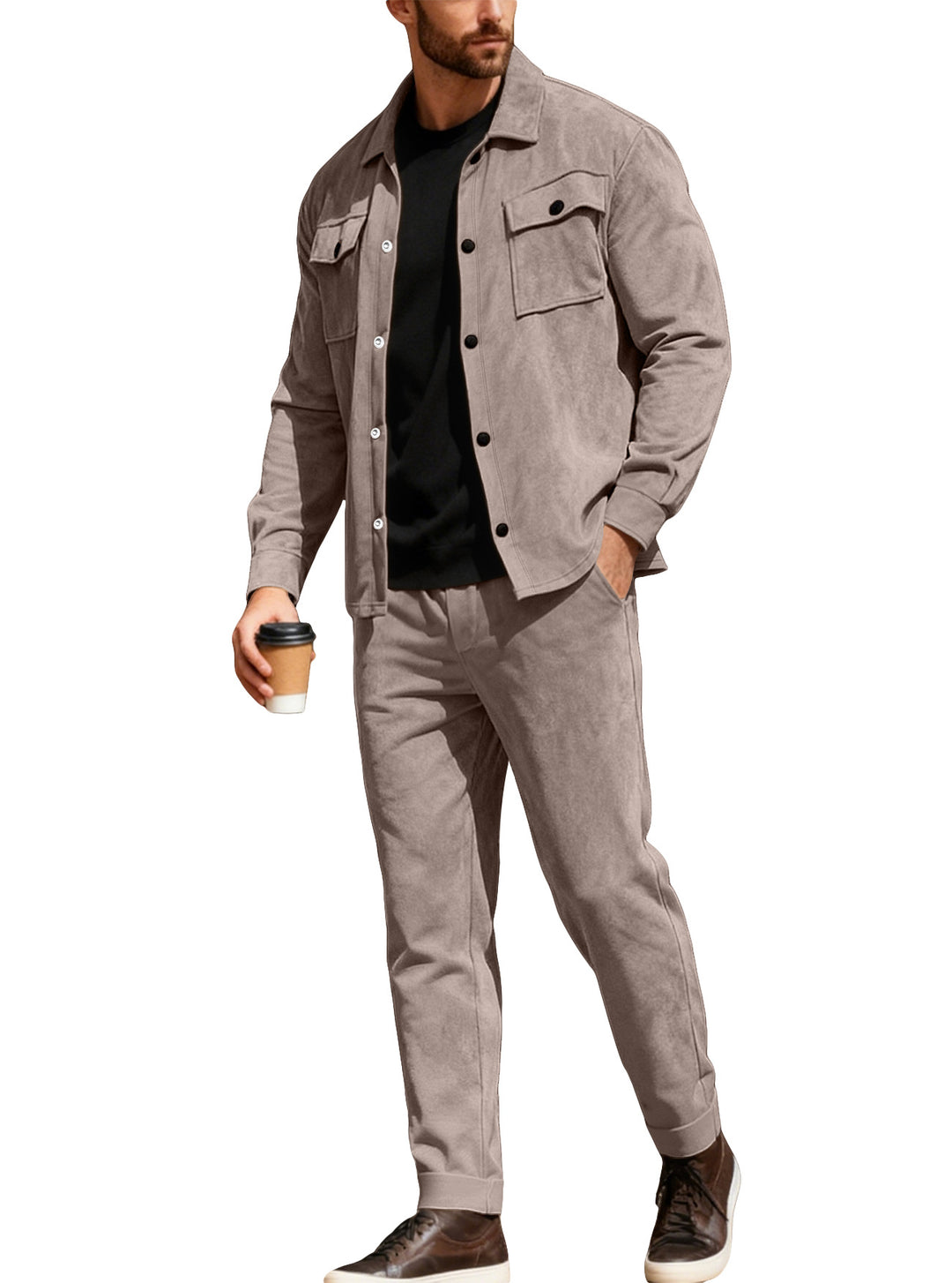 Herren nan Shirtjacke mit Pattentaschen und gerade geschnittene Chinohose R&B