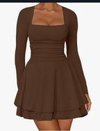 Damen Mini-Kleid mit langem Arm und voluminösem Rock R&B