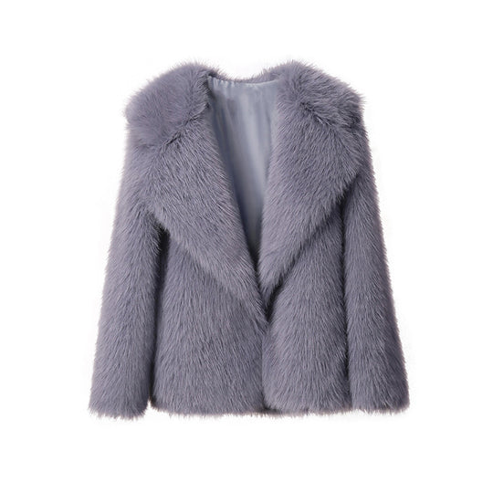 Damen eleganter Kunstpelz-Blazer mit stilvollem Kragen R&B