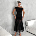 Damen Elegantes schulterfreies Maxikleid mit raffiniertem Rüschendesign R&B