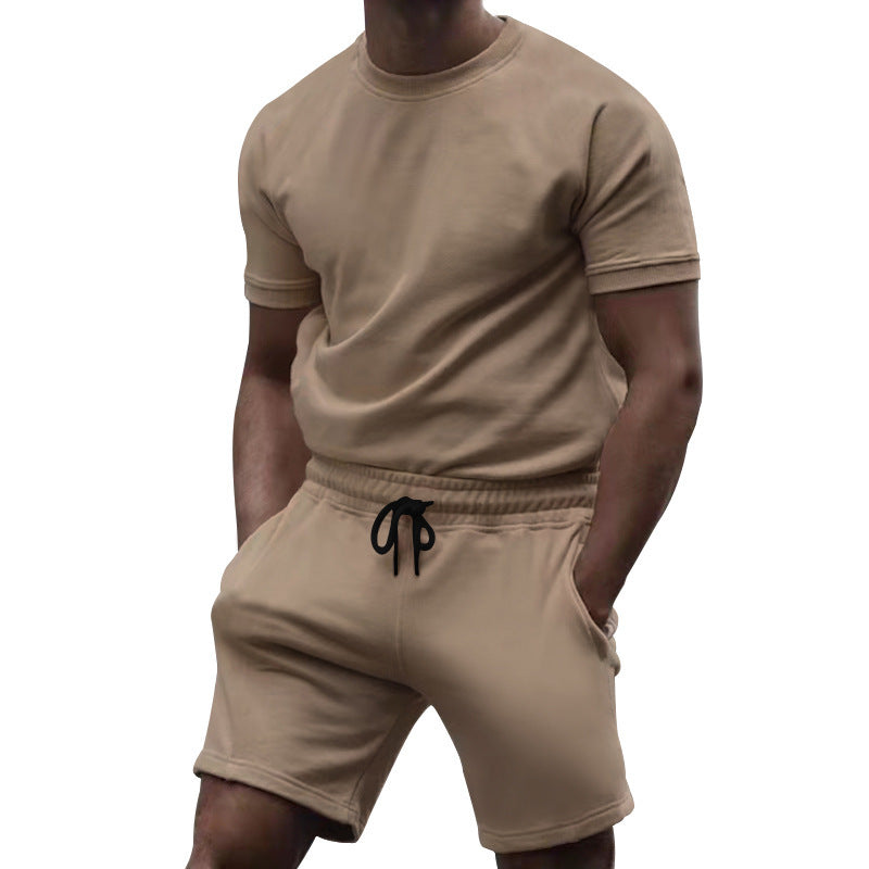 Herren nan kurzärmeliges Sweat-Set aus weichem Sweatstoff mit Rundhalsshirt und Kordelzug-Shorts R&B