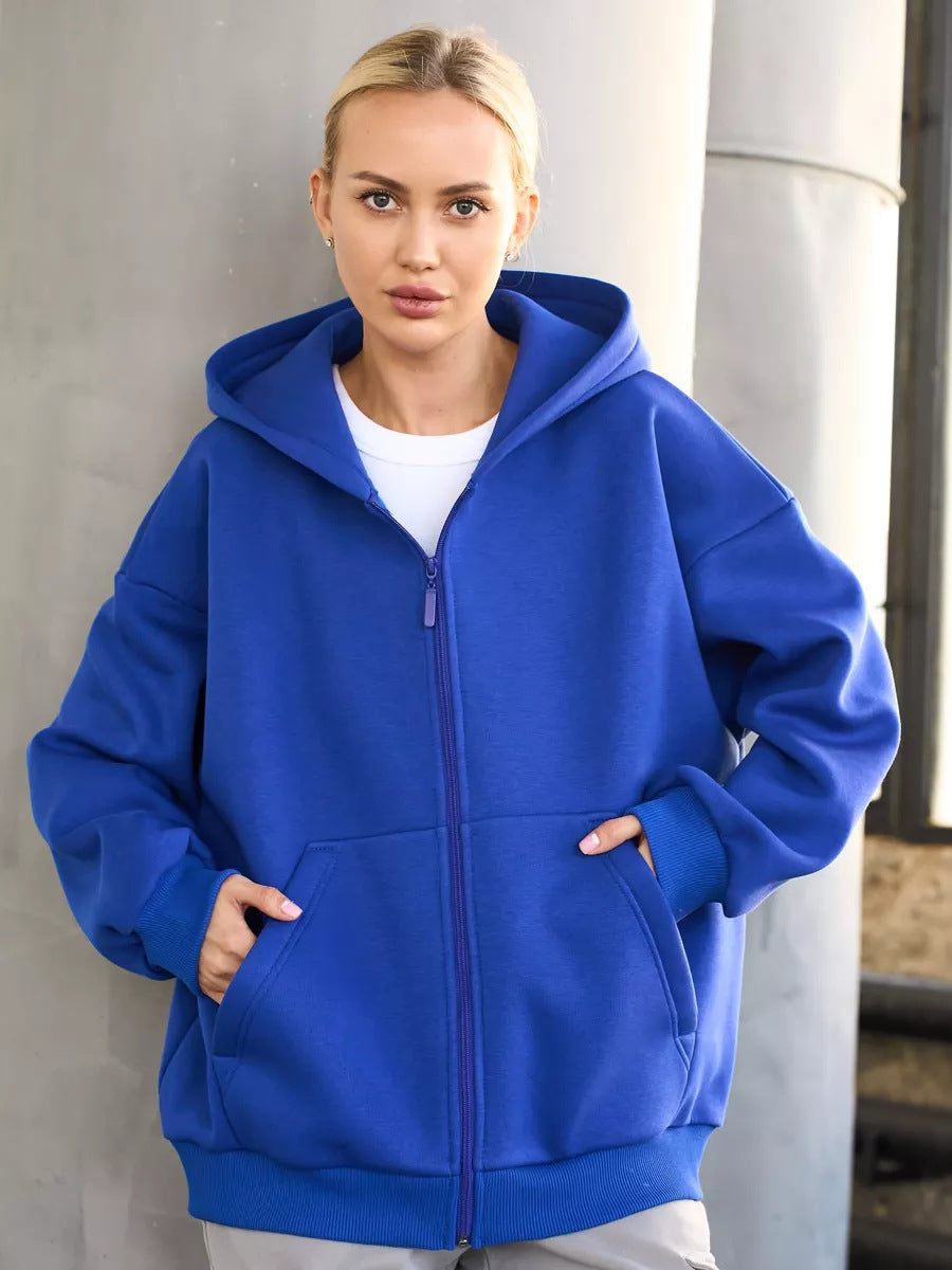 Damen lässiger Kapuzenjacke mit praktischem Reißverschluss und großen Taschen R&B