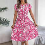 Damen modernes Wickelkleid mit floralem Print und Taillengürtel R&B