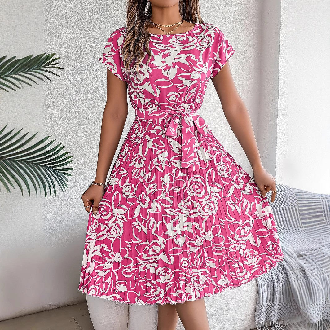 Damen modernes Wickelkleid mit floralem Print und Taillengürtel R&B