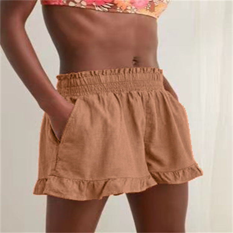 Damen Sommerkurze Hose mit elastischem Bund und fröhlichem Rüschensaum R&B