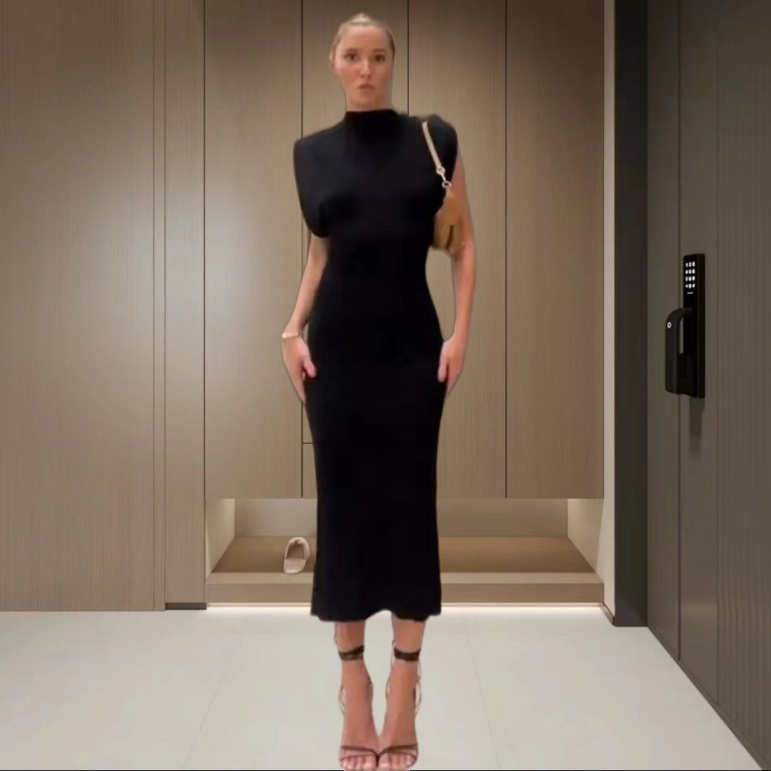 Damen Figurbetontes Maxikleid mit asymmetrischem Design und elegantem Halsschmuck R&B
