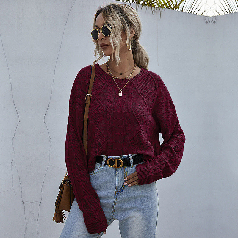 Damen lässiger Strickpullover mit exklusivem Zopfdesign R&B