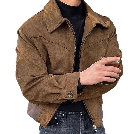 Herren lässige Übergangsjacke aus weichem Kunstleder mit Reißverschluss R&B