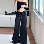 Damen Weite Flared-Hose mit hohem Bund und seitlichen Taschen R&B