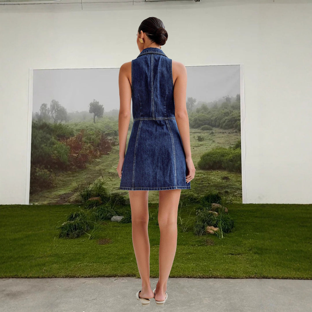 Damen Jeanskleid mit modernem Reverskragen und Knopfdetails R&B