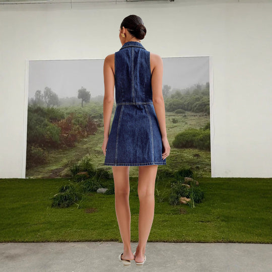 Damen Jeanskleid mit modernem Reverskragen und Knopfdetails R&B