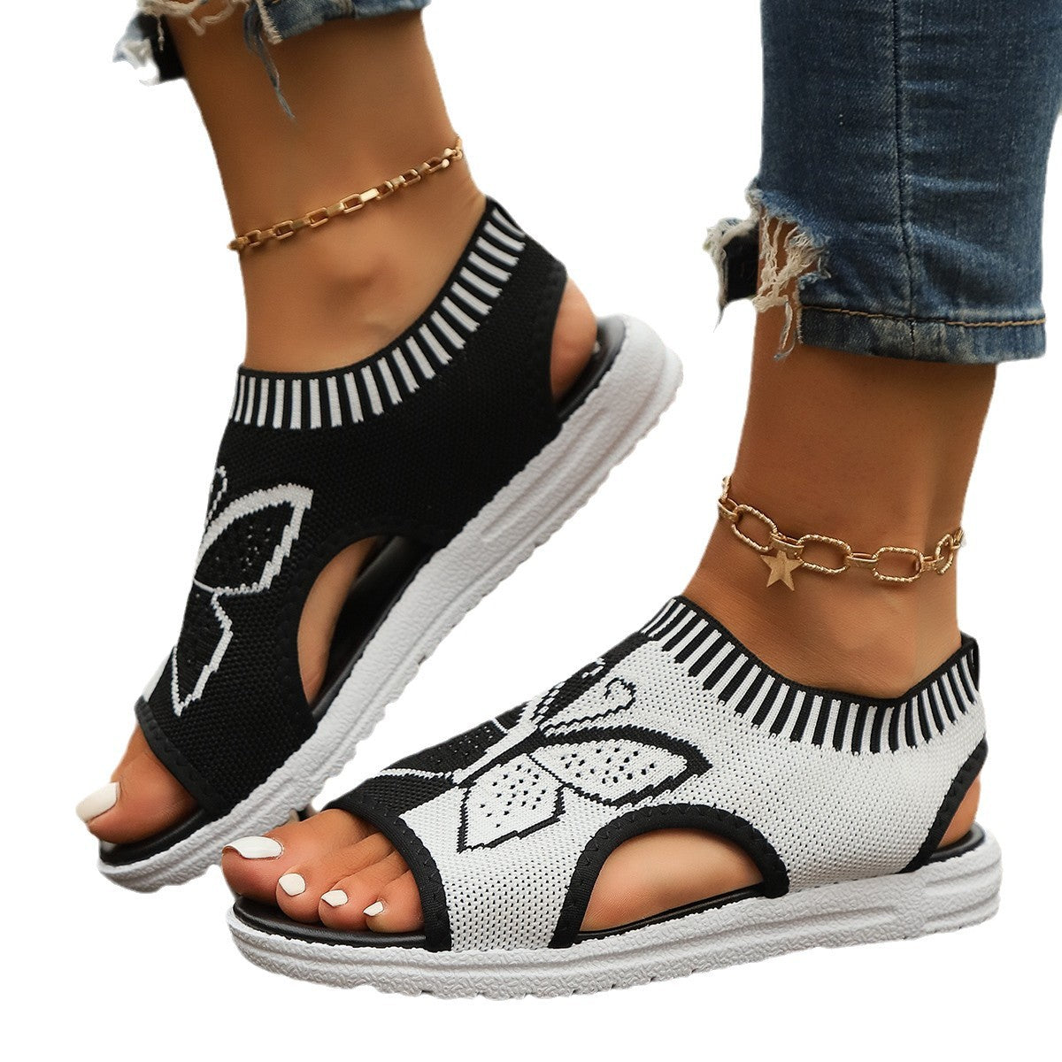 Damen Zehentrenner-Sandalen mit modischem Schmetterlingsdesign und atmungsaktivem Obermaterial R&B