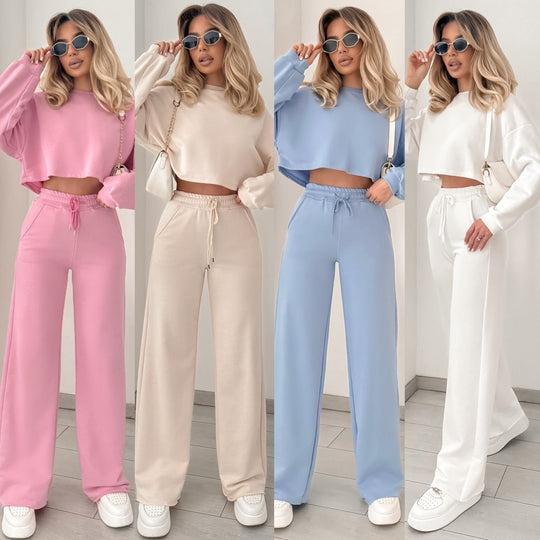 Damen lässiges Crop-Oberteil mit hoher Taille und weitem Hosenanzug R&B
