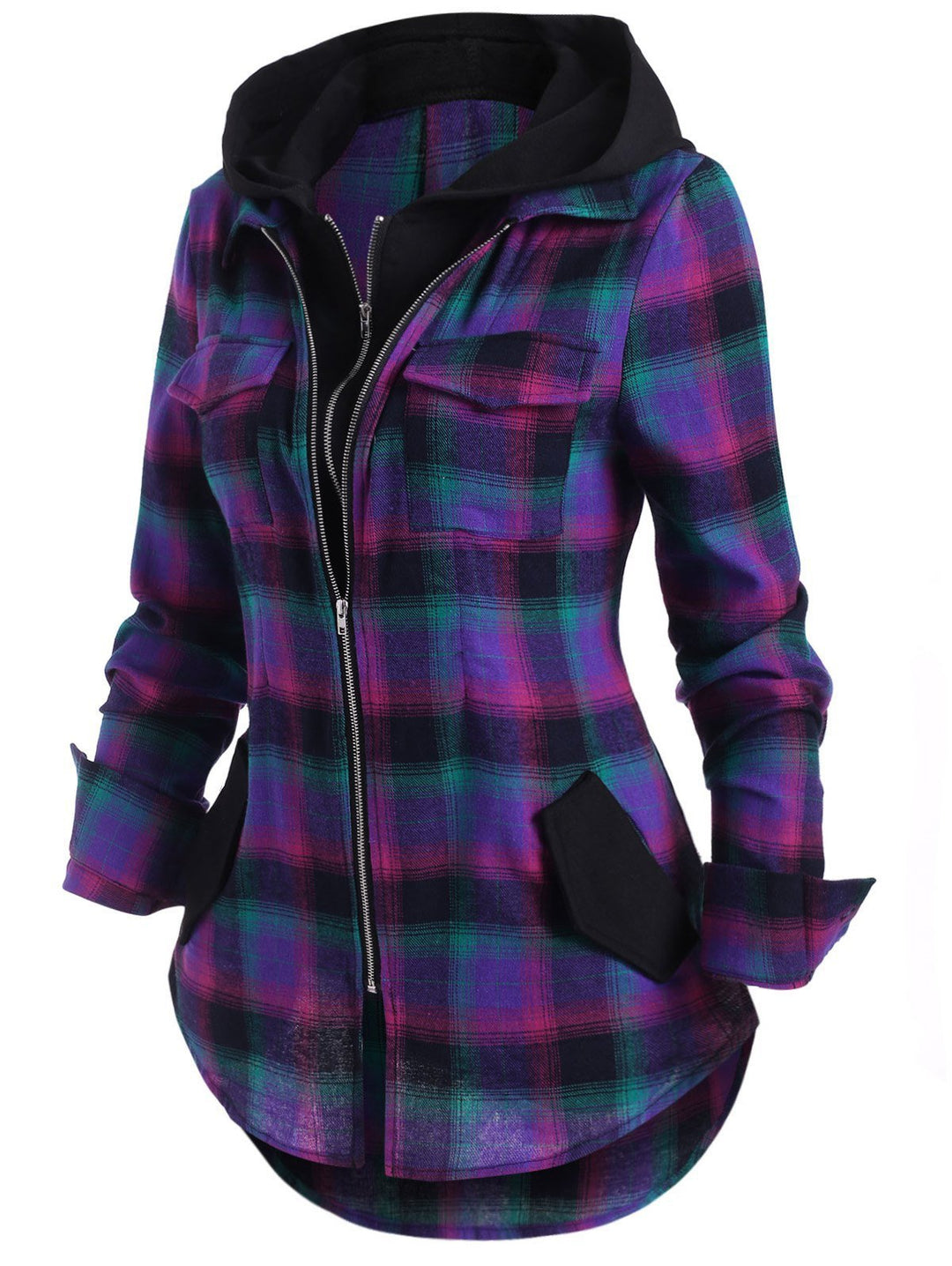 Damen Flanelljacke mit Kapuze und praktischen Taschen R&B