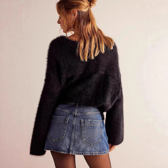 Damen modischer A-Linien-Denimrock mit asymmetrischem Knopfdesign und praktischen Taschen R&B