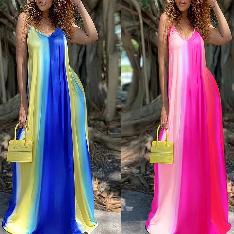 Damen Fließendes Maxikleid mit V-Ausschnitt und modernem Farbverlauf R&B
