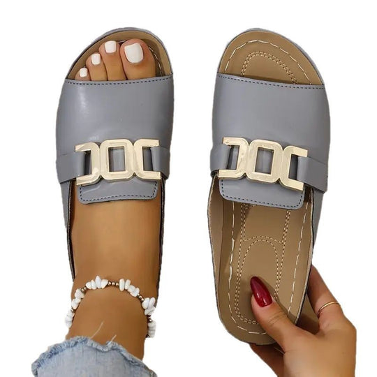 Damen Modische Sommer-Pantoletten mit elegantem Schmuckdetail R&B