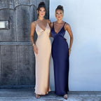 Damen Maxikleid mit elegantem V-Ausschnitt und feinen Spaghettiträgern R&B