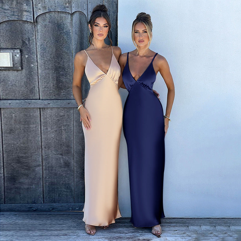 Damen Maxikleid mit elegantem V-Ausschnitt und feinen Spaghettiträgern R&B