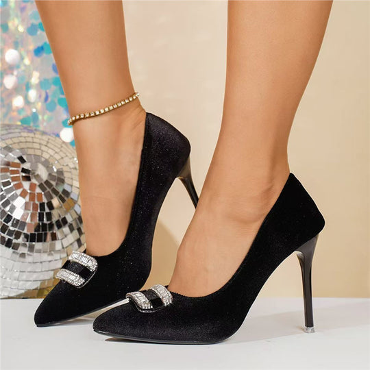 Damen elegante spitze Stiletto-Pumps mit funkelndem Schmuckdetail R&B