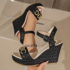Damen Wedge-Sandalen mit dekorativem Riemendesign und komfortablem Fußbett