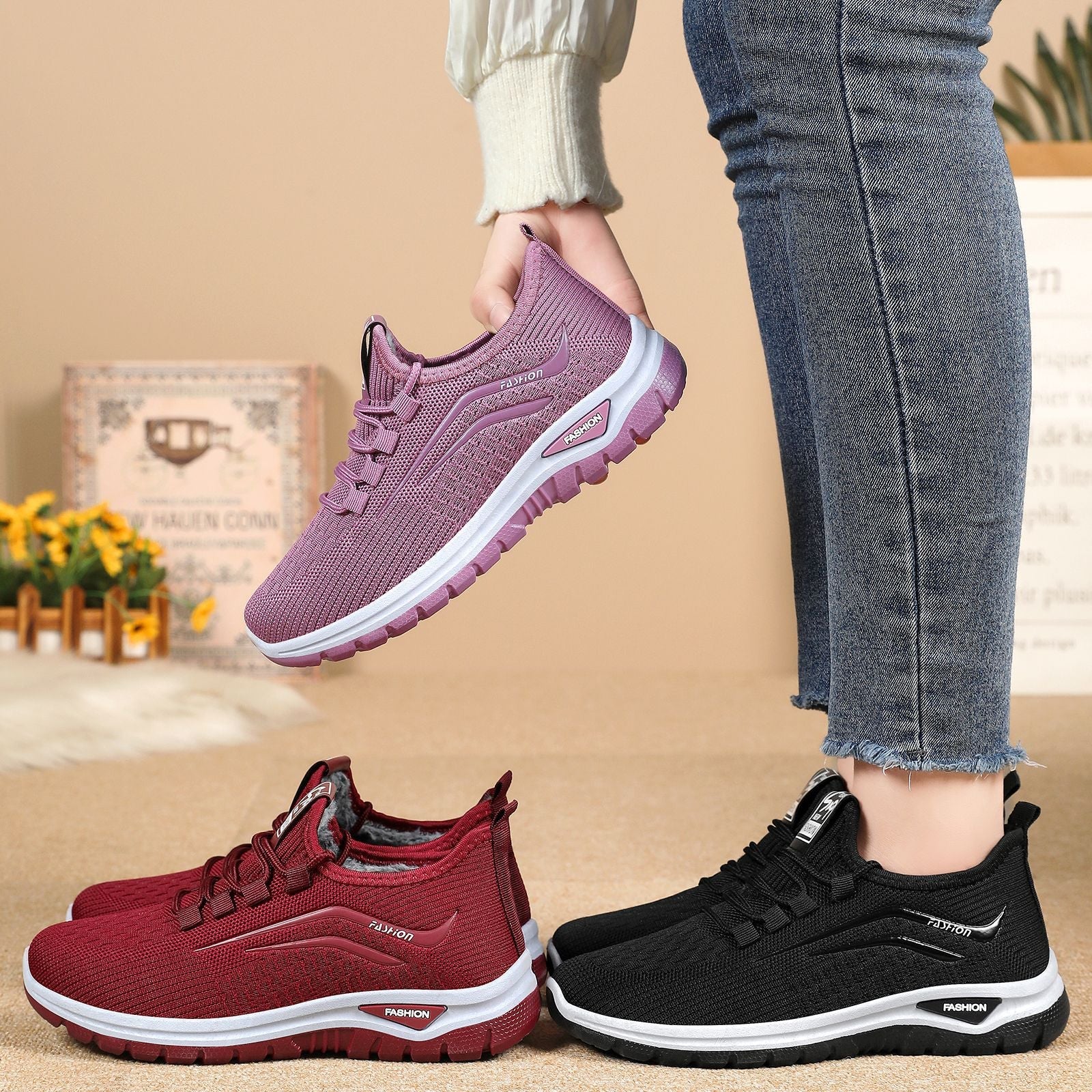 Damen Sneakers mit warmer Innensohle und elastischem Schnellschnürsystem R&B