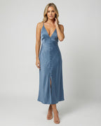 Damen Maxikleid mit V-Ausschnitt und Knopfleiste