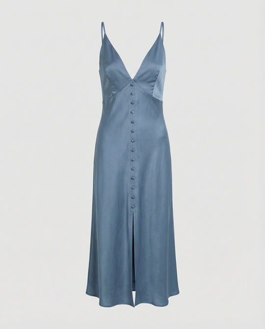Damen Maxikleid mit V-Ausschnitt und Knopfleiste