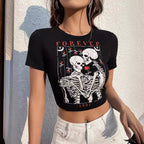 Damen Crop-T-Shirt mit kreativem Schriftzug R&B
