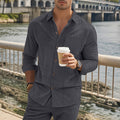 Herren gestreiftes Langarmshirt mit modischem Stehkragen und praktischer Brusttasche R&B