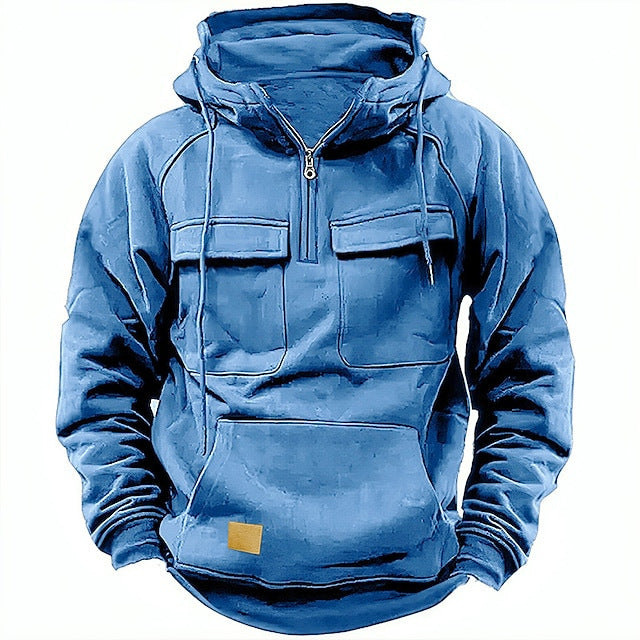 Herren Utility Hoodie mit aufgesetzten Taschen und halbem Reißverschluss
