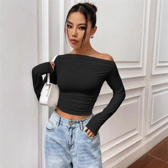 Damen Elegantes Off-Shoulder Langarmtop mit figurbetontem Schnitt R&B
