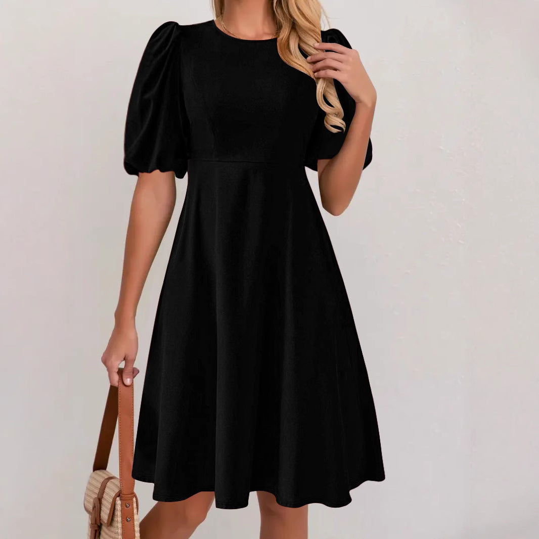 Damen Puffärmel Kleid mit fließendem Schnitt und Taillenbetonung R&B