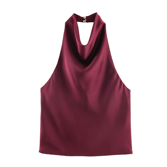 Damen elegantes Haltertop mit fließendem Schnitt und dekorativen Details R&B