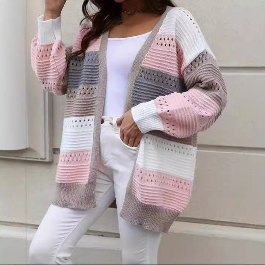Damen modische Strickjacke mit einzigartigem Muster und lässigem Schnitt R&B