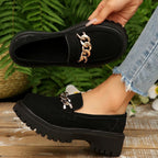 Damen Chunky Loafers mit modischen Kettenakzenten und rutschfester Sohle R&B