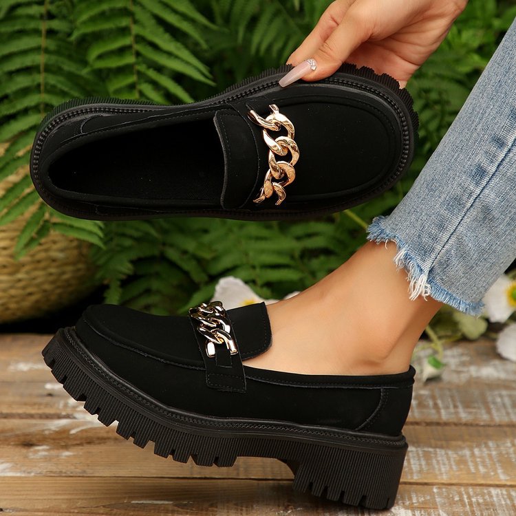 Damen Chunky Loafers mit modischen Kettenakzenten und rutschfester Sohle R&B