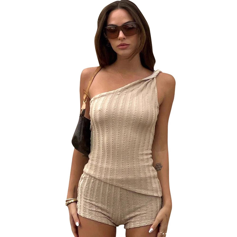 Damen Stylishes One-Shoulder Jumpsuit mit feiner Rippstruktur R&B
