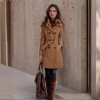 Damen eleganter Trenchcoat mit tiefem Revers und modischen Akzenten R&B