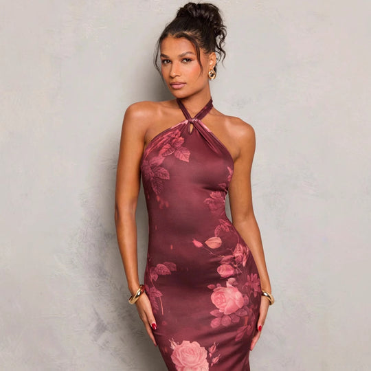 Damen Elegantes Abendkleid mit raffiniertem Floral-Print und Wickeldesign R&B