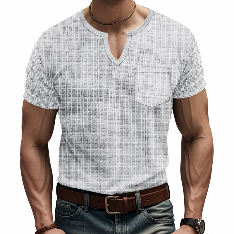 Herren nan Kurzarmshirt mit V-Schlitz-Ausschnitt und aufgesetzter Brusttasche aus strukturiertem Jersey R&B
