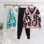 Damen gemütliches Strick-Loungewear-Set mit Dekorativem Schriftzug R&B