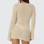 Damen Häkel-Strandpullover mit tiefem V-Ausschnitt und verspielten Details R&B